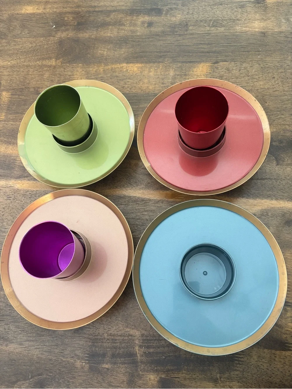 50s Vintage Midcentury Modern Snack Set Aluminum Cups with plates